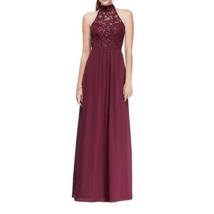 Speechless Burgundy Chiffon High-Neck Gown w/Ladder Back Detail Dress Size 9